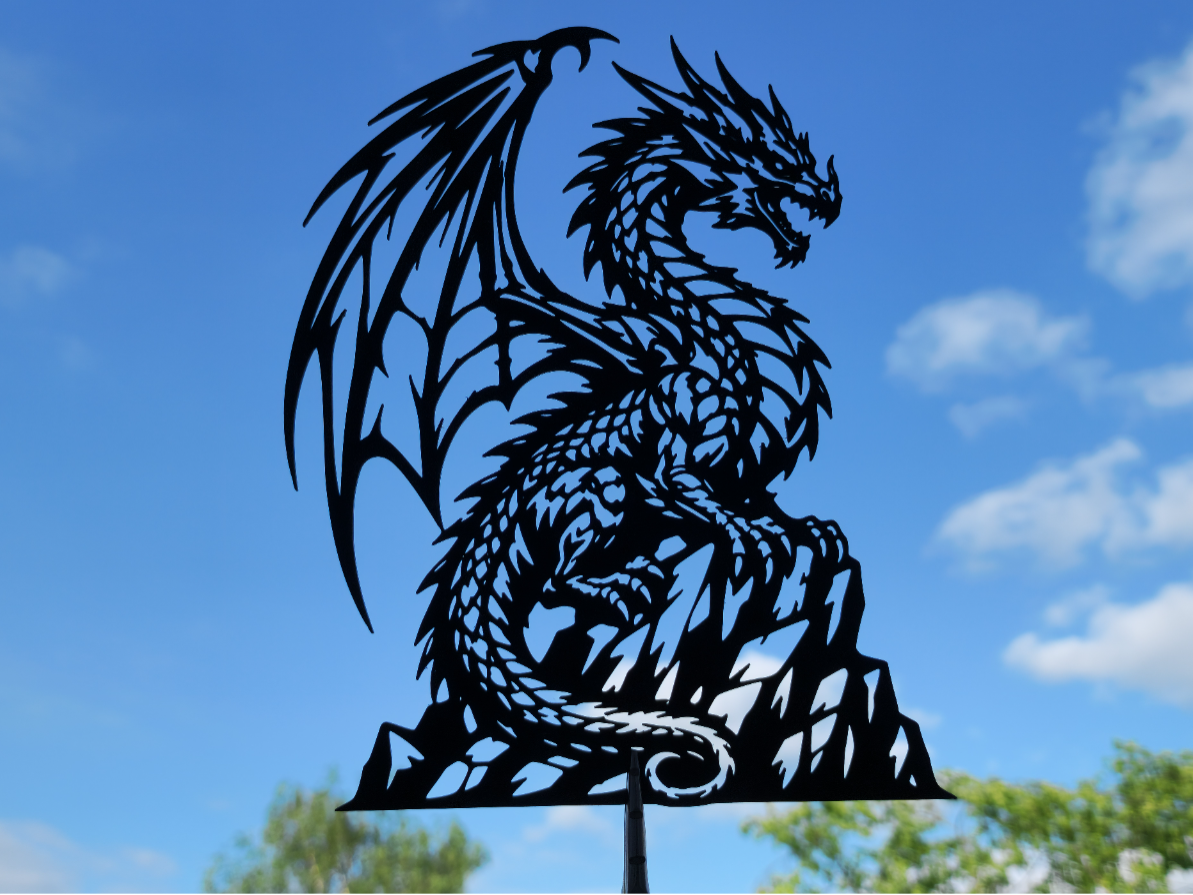 Dunkler Drache 2D Wandkunst Fantasy Kreatur Dekor Wandbild Wanddeko Deko