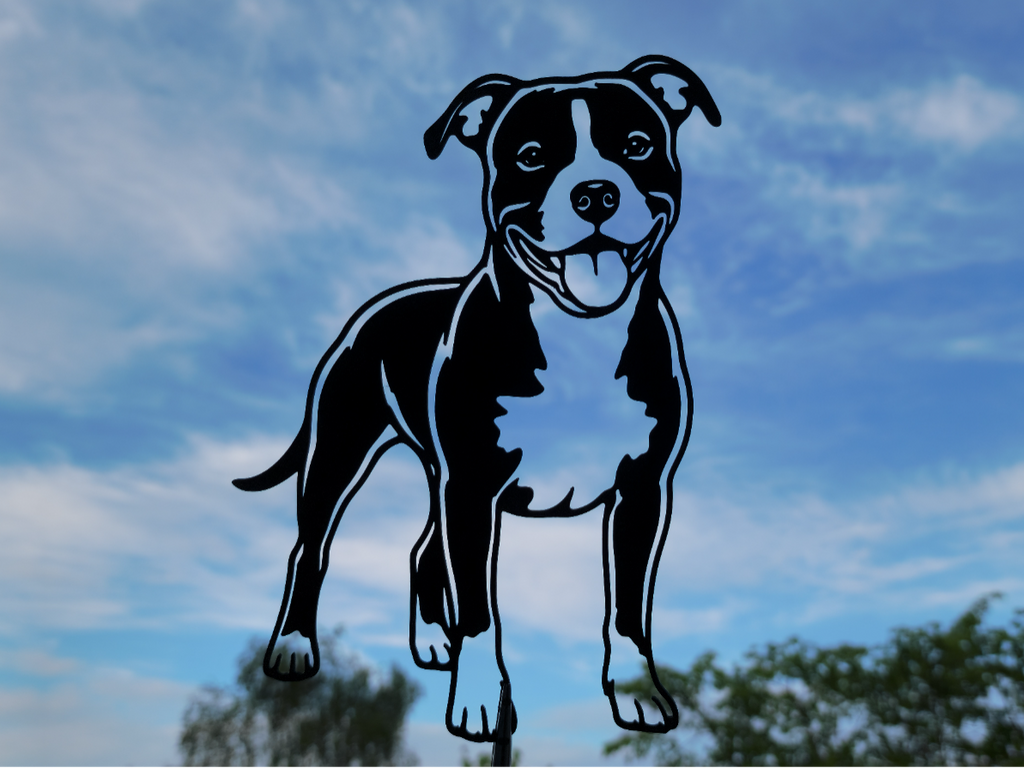 Fröhliche Pitbull Hund 2D Wandkunst Wandbild Wanddeko Wanddekoration Tiere