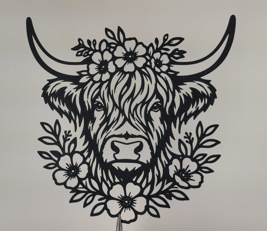 Florale Hochlandkuh-Wandkunst Wandbild Wanddeko Wanddekoration Tierfigur
