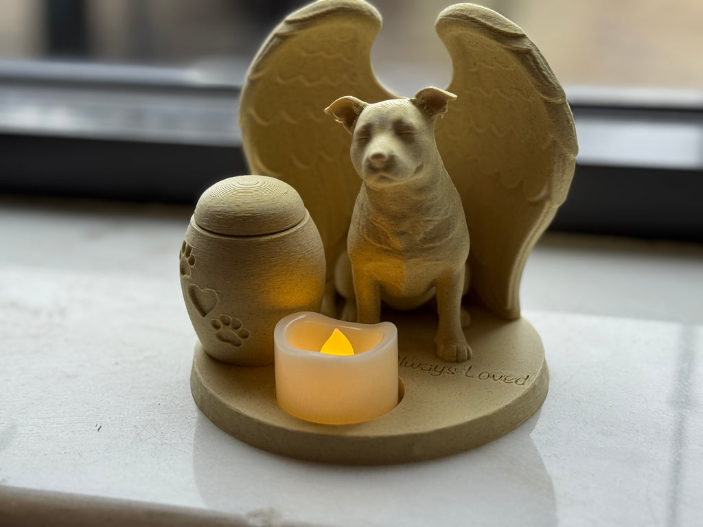 Tierurne Pitbull mit Teelicht und Wunschtext
