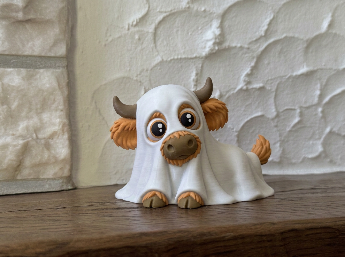 Halloween Figur Hochlandrind als Gespenst Deko