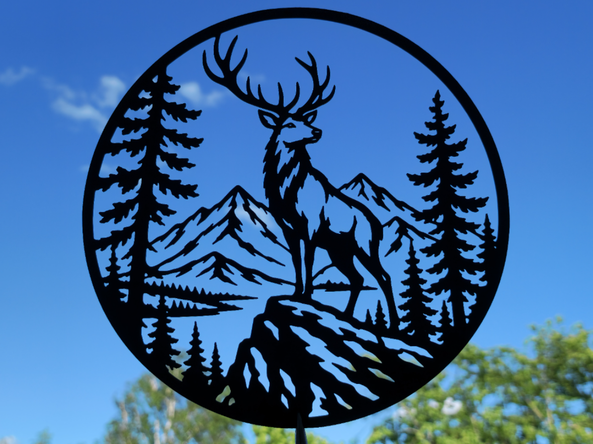 Majestätische Hirsch-Berglandschaft 2D-Wandkunst Wandbild Wanddeko Tiere