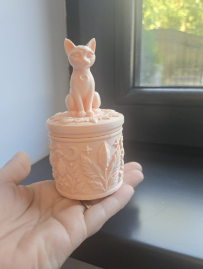 Hexenkatzen-Schmuckkästchen mit Deckel Figur Deko Statue Halloween Grusel