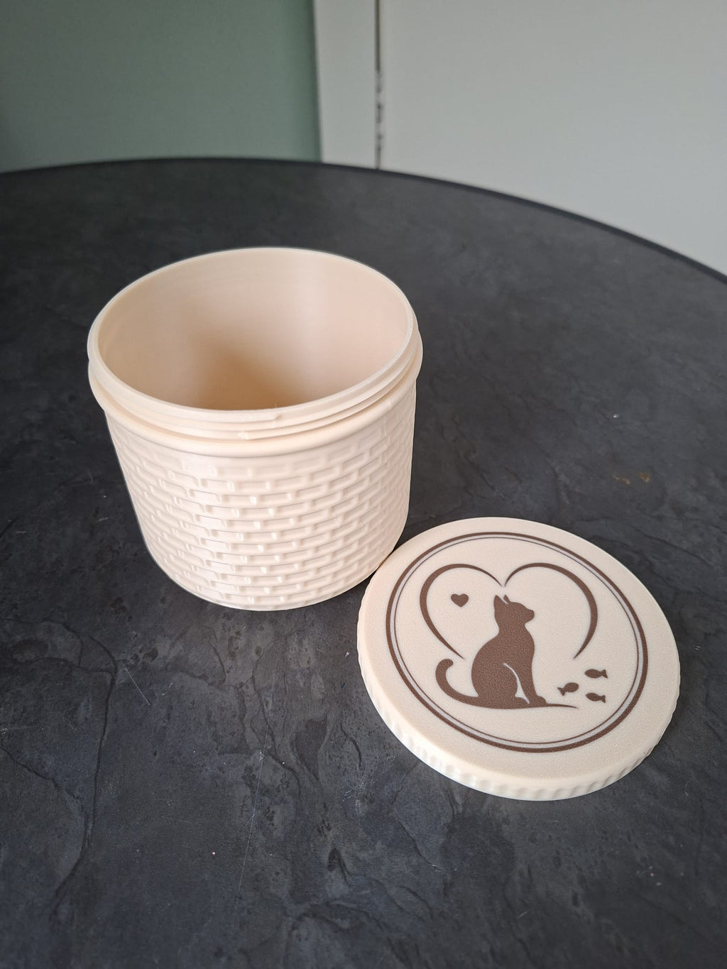 Purrfect Leckerli-Behälter Aufbewahrungsbox für Katzenleckerlis Figur Deko