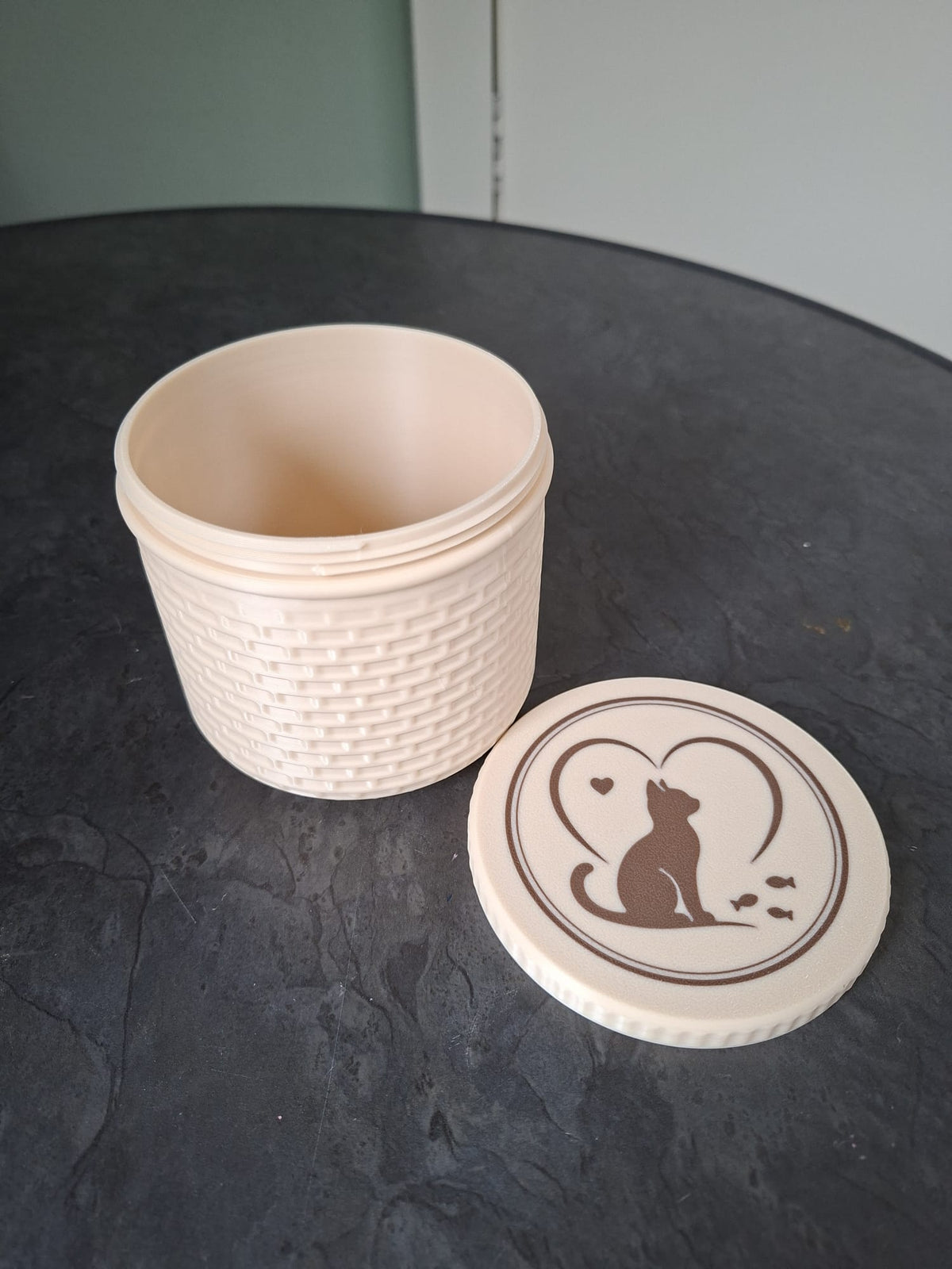 Purrfect Leckerli-Behälter Aufbewahrungsbox für Katzenleckerlis Figur Deko
