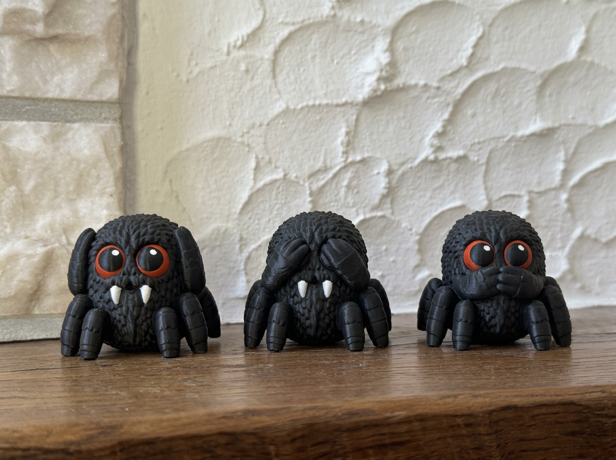 Nichts hören, sehen, sagen Figuren-Set Monsterspinnen