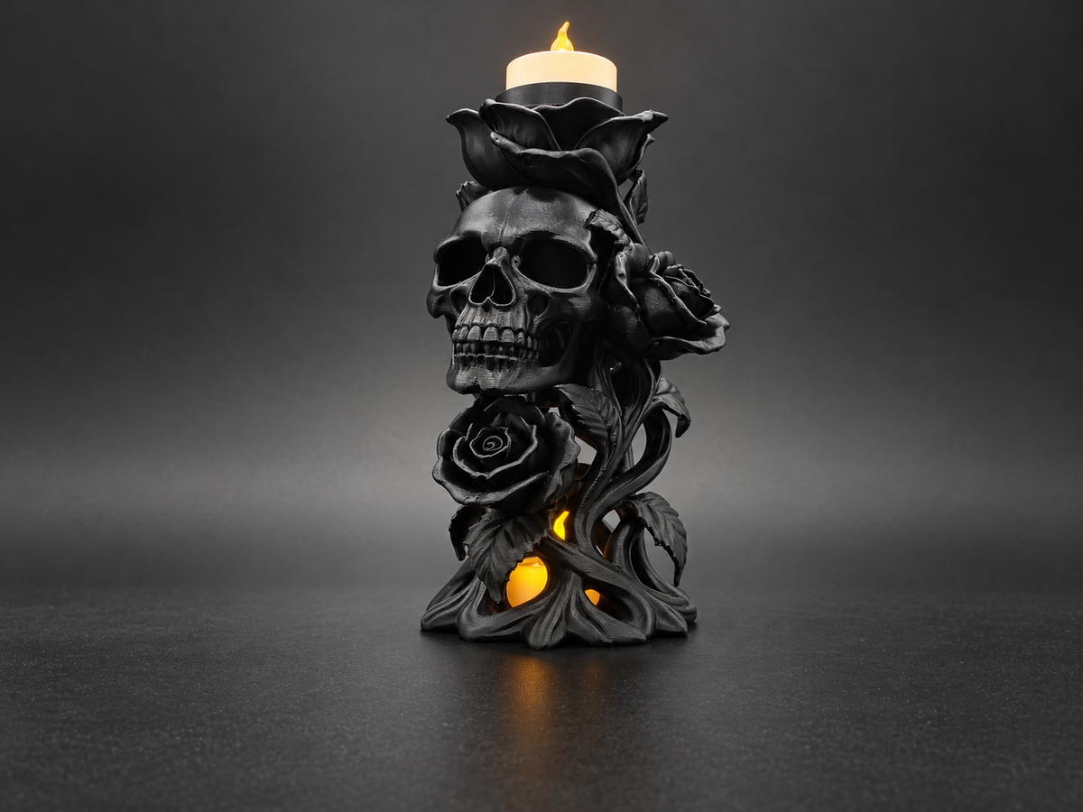 Dornen der Toten Totenkopf und Rosen-Teelicht
