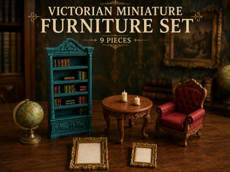 Viktorianisches Miniaturmöbel-Set 9 Teile Figur Deko Statue Puppenhaus