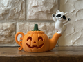 Teelichthalter Kürbis mit Waschbär Halloween Deko