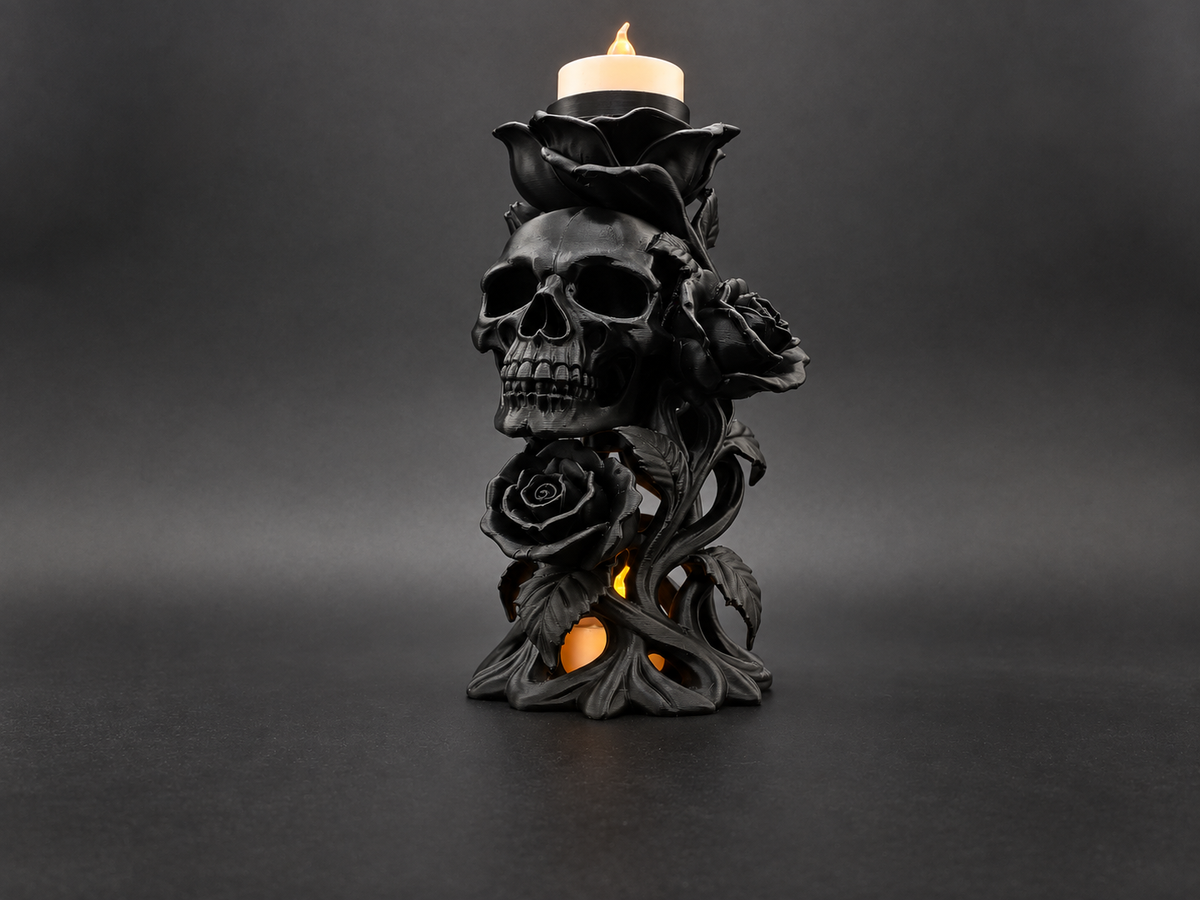 Dornen der Toten Totenkopf und Rosen-Teelicht