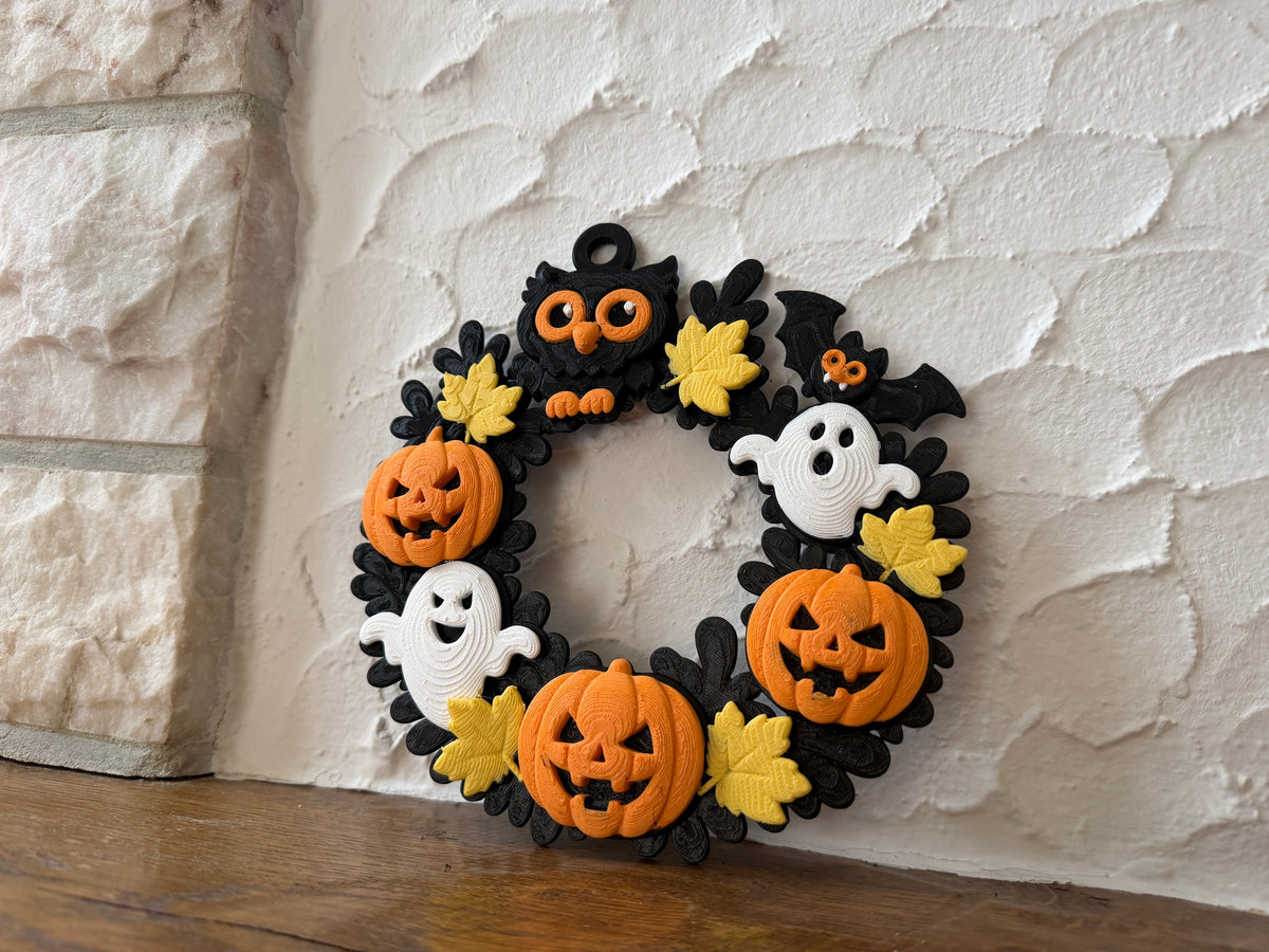 Halloween Kranz mit Eule, Kürbissen und Gespenstern