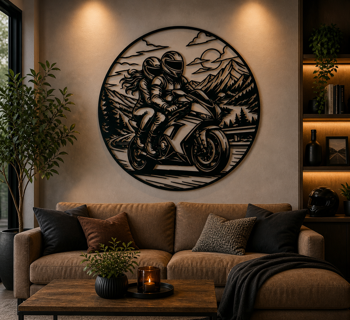 Paar Motorradfahrt 2D Wandkunst Wandbild Wanddeko Wanddekoration Liebe