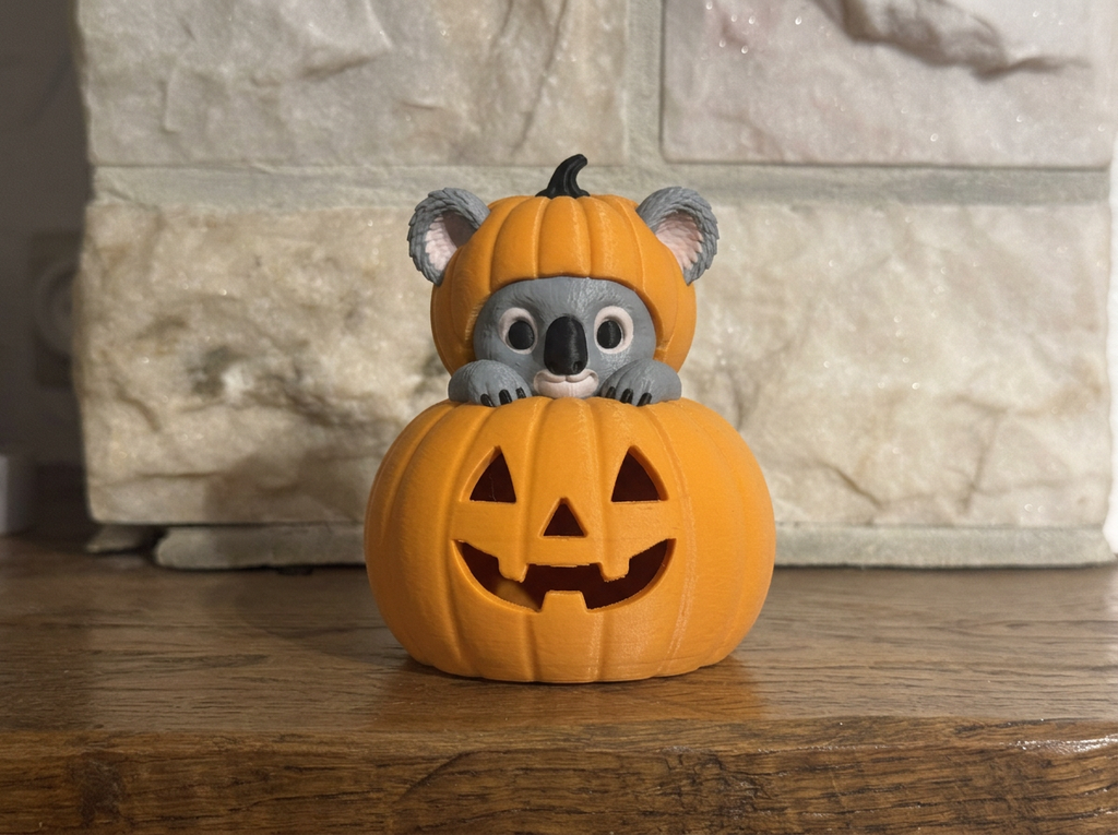 Teelichthalter Kürbis mit Koala Halloween Deko