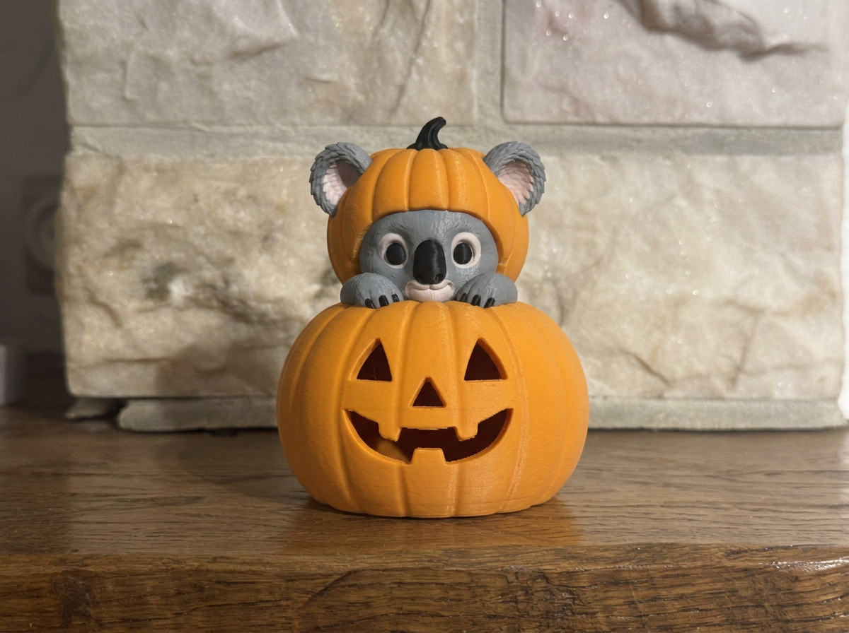 Teelichthalter Kürbis mit Koala Halloween Deko