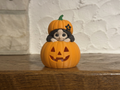 Teelichthalter Kürbis mit Hexe Halloween Deko