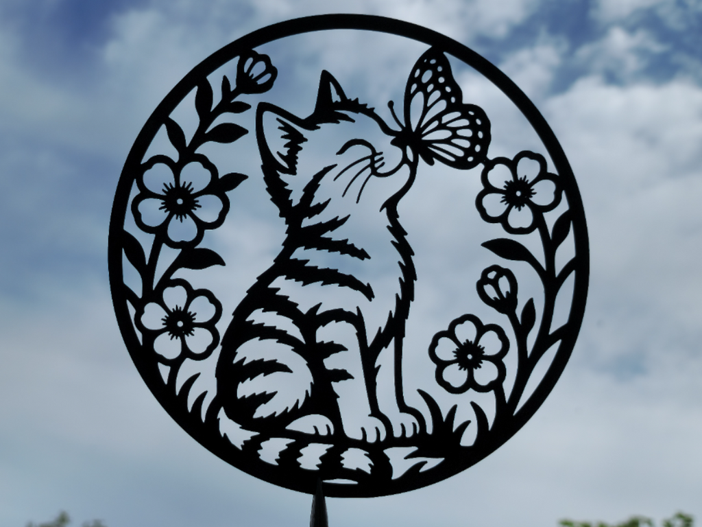 Katze und Schmetterling 2D Wandkunst Wandbild Wanddeko Wanddekoration Deko