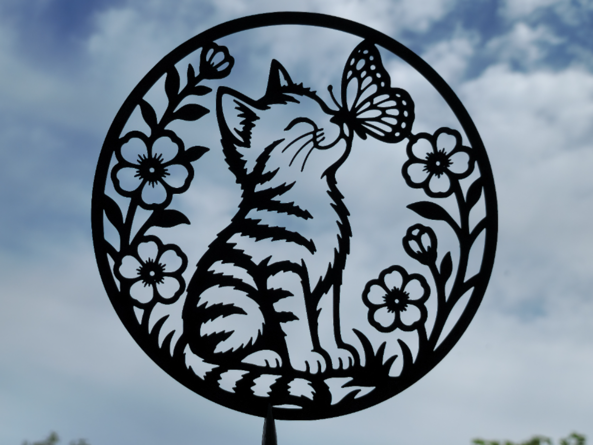 Katze und Schmetterling 2D Wandkunst Wandbild Wanddeko Wanddekoration Deko