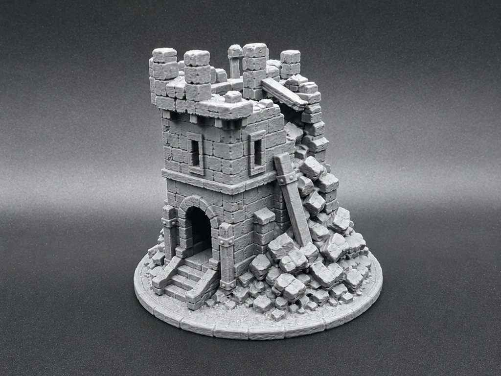 Verfallener Mittelalterlicher Steinschlossturm RPG Miniatur