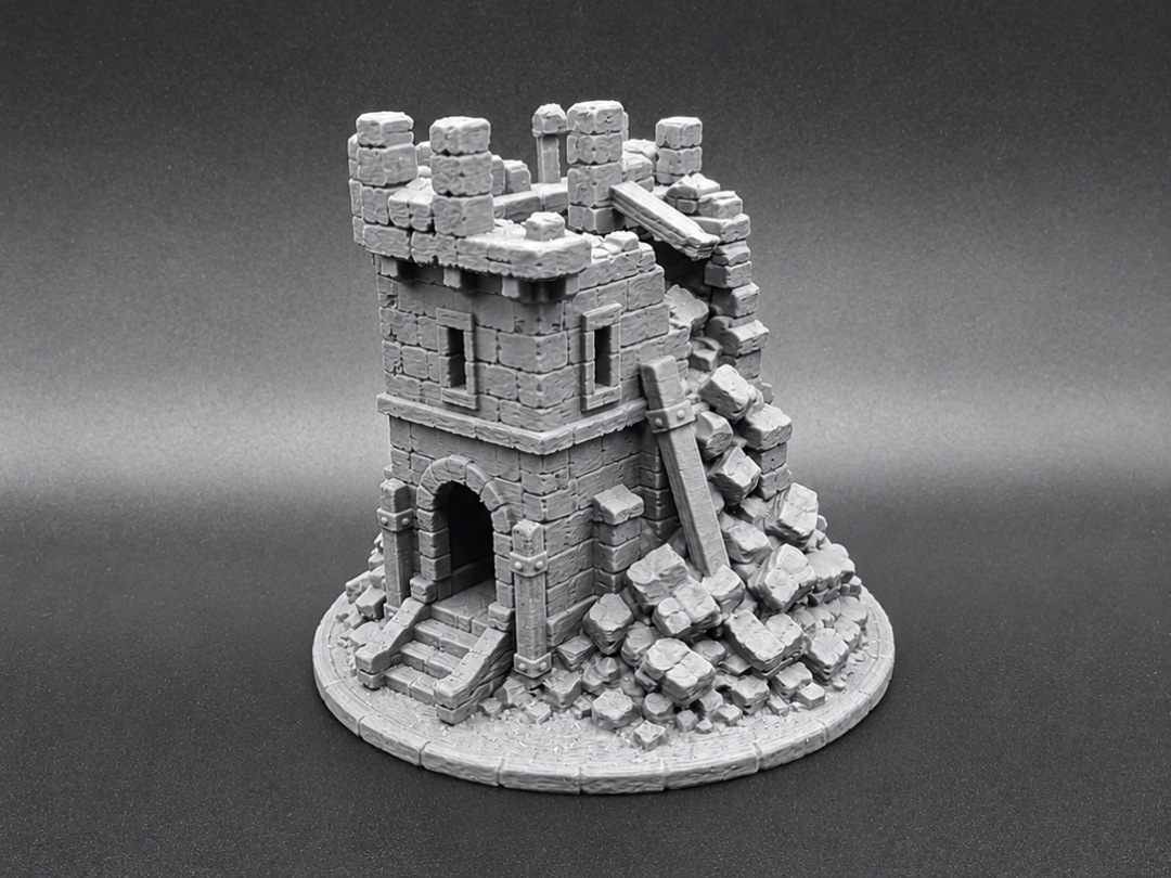 Verfallener Mittelalterlicher Steinschlossturm RPG Miniatur