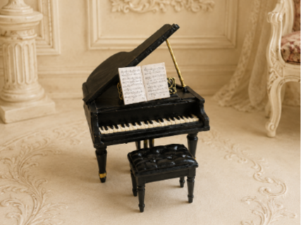 Viktorianisches Flügelklavier mit Hocker Puppenhaus-Dekor Miniatur 1:12