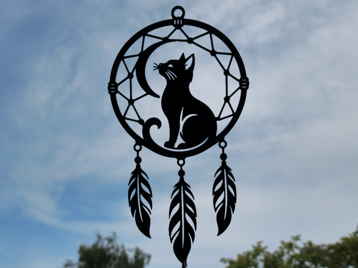 Mondkatze Traumfänger Wandkunst Wandbild Wanddeko Wanddekoration Tierfigur