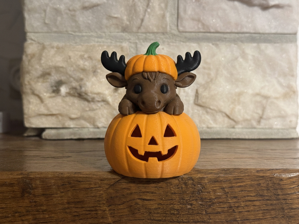 Teelichthalter Kürbis mit Hirsch Halloween Deko