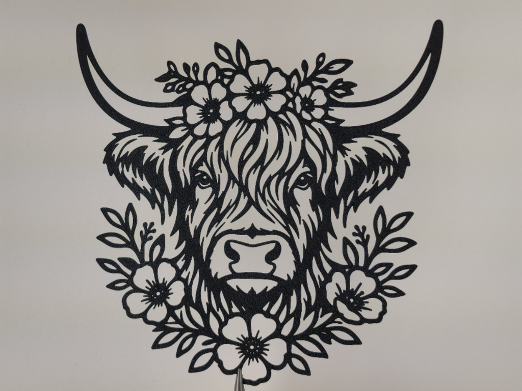 Florale Hochlandkuh-Wandkunst Wandbild Wanddeko Wanddekoration Tierfigur