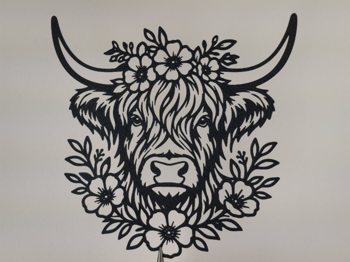 Florale Hochlandkuh-Wandkunst Wandbild Wanddeko Wanddekoration Tierfigur