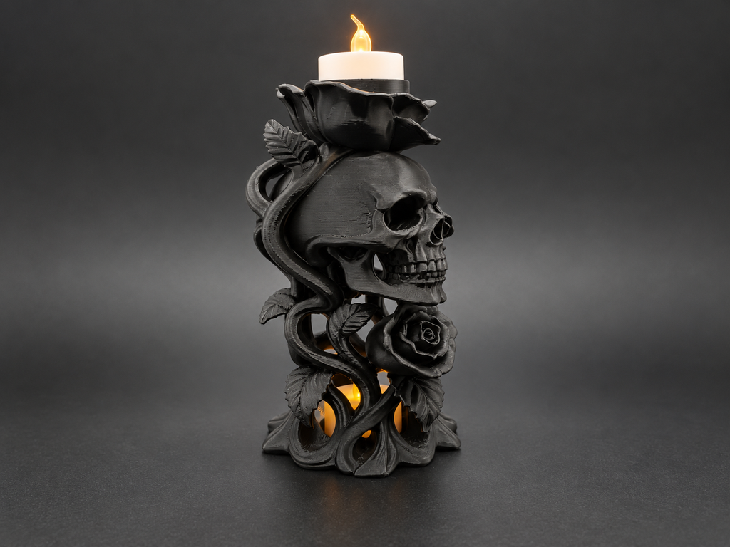 Dornen der Toten Totenkopf und Rosen-Teelicht