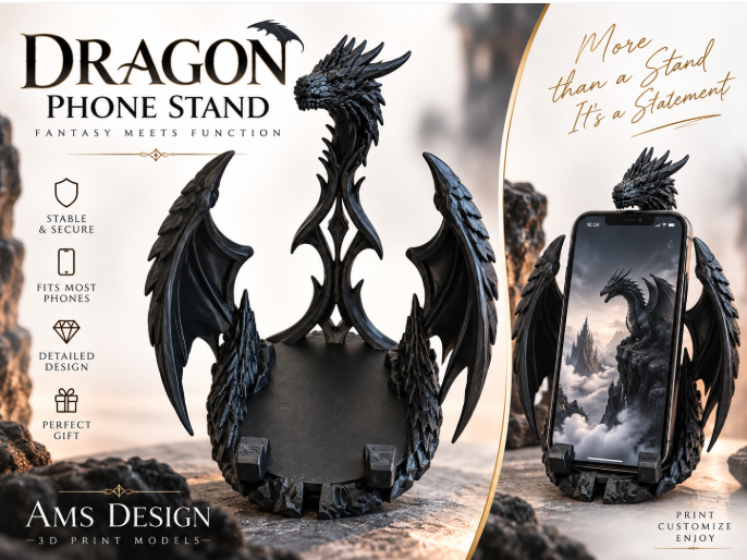 Drachen-Handyständer Gothic-Fantasy-Halterung Figur Deko Statue Skulptur
