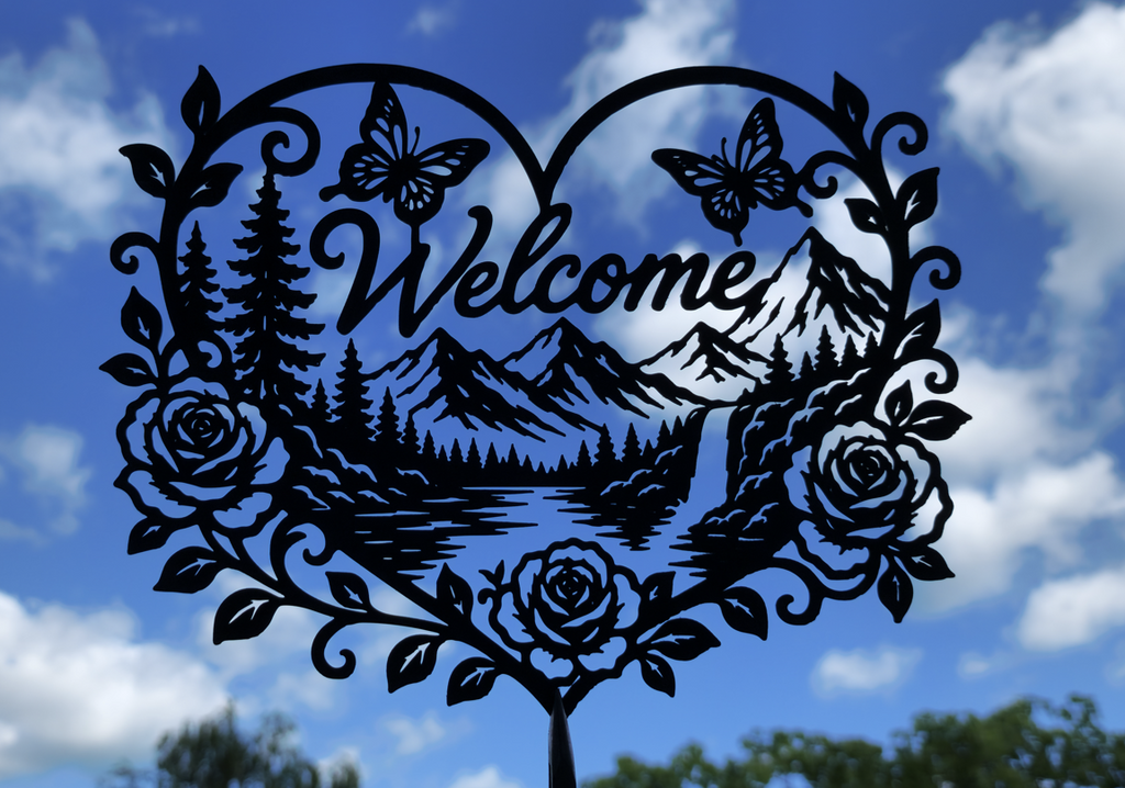 Willkommen Berg Natur Herz 2D Wandkunst Wandbild Wanddeko Wanddekoration