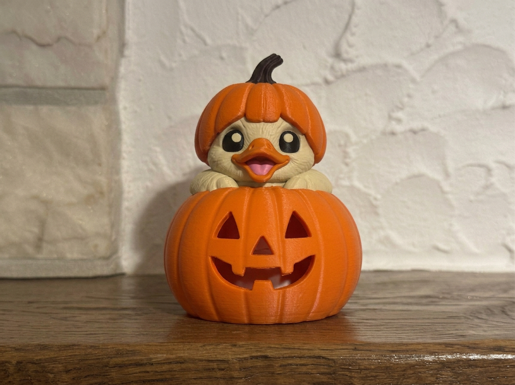 Teelichthalter Kürbis mit Ente Halloween Deko