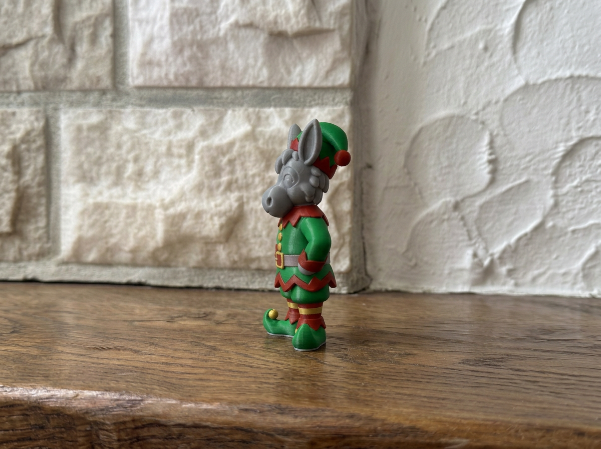 Weihnachtsfigur Esel als Weihnachtself