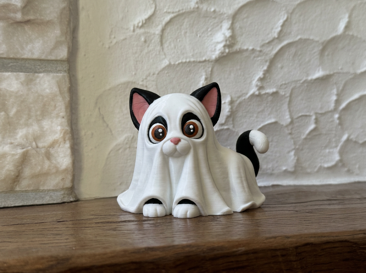 Halloween Figur Katze als Gespenst Deko