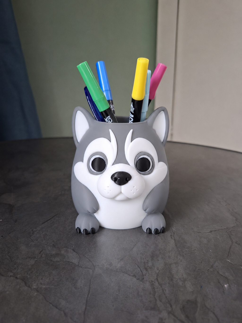 Niedlicher Husky Stiftehalter Figur Deko Statue Weihnachten Weihnachtsdeko