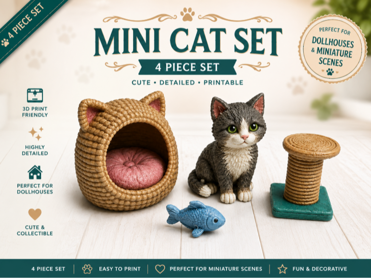 Mini Katzen-Haustier-Set 4-teilige Puppenhaus-Sammlung Miniatur 1:12 Möbel
