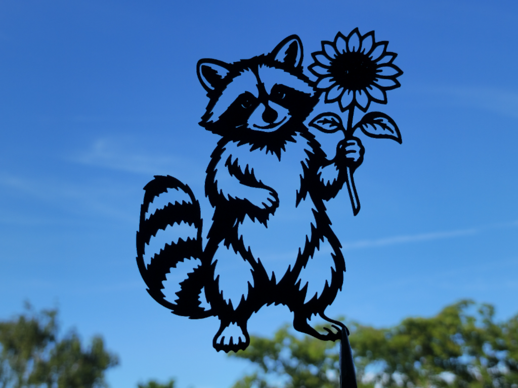 Süßer Waschbär mit Sonnenblume Wandkunst Dekor Wandbild Wanddeko Tierfigur