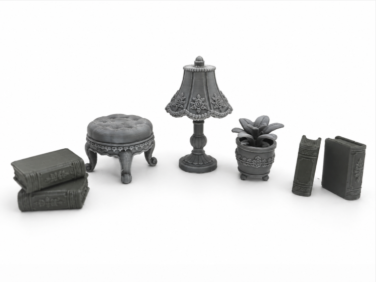 Victorianisches Leseeck-Set 7 Mini-Deko-Stücke Figur Deko Statue Vintage