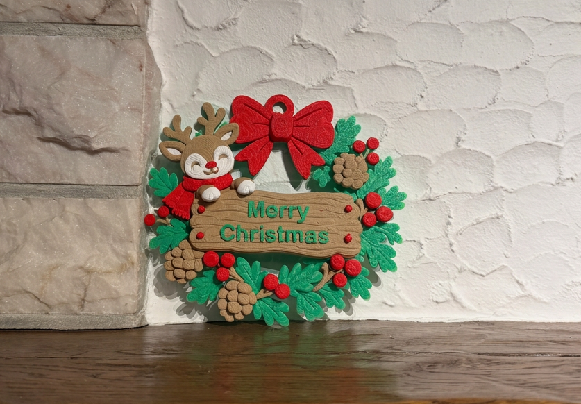 Weihnachtskranz Rentier mit Wunschtext-Schild