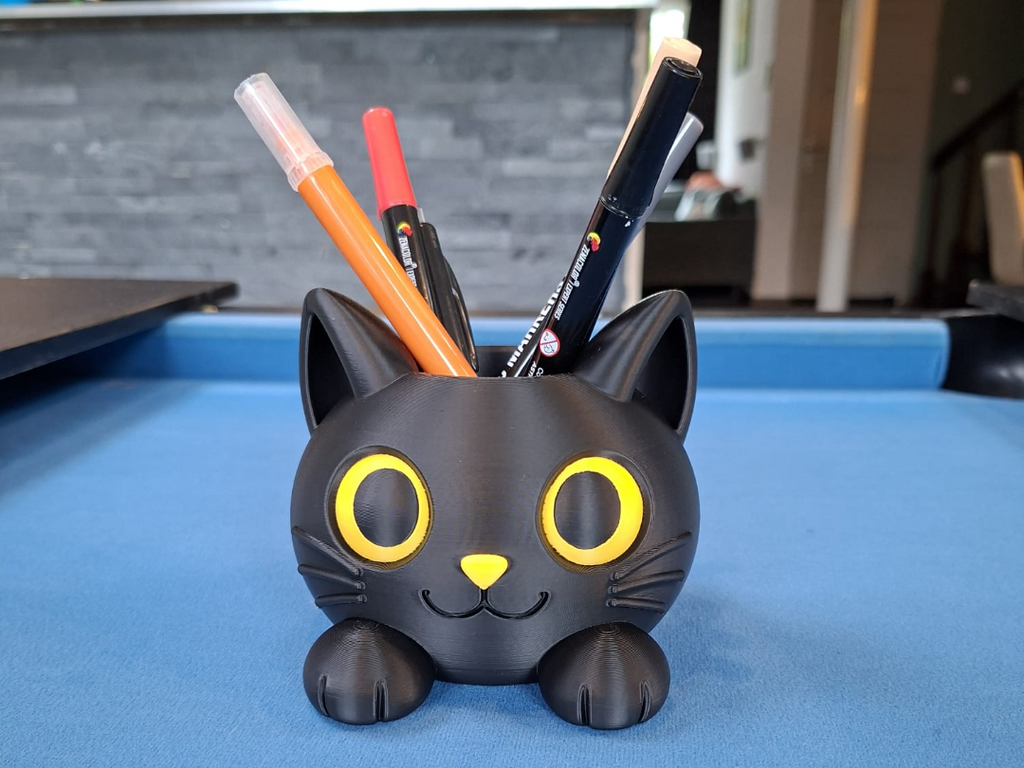 Niedlicher schwarzer Katzen-Stiftehalter Figur Deko Statue Halloween Tiere