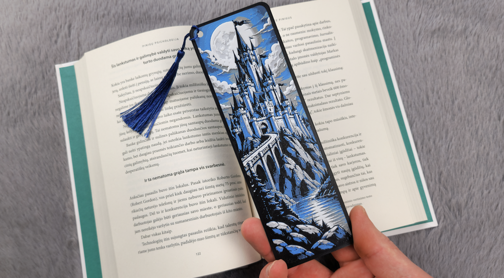 Lesezeichen Mondschein-Fantasieschloss Buch Leseratte Fantasy Mittelalter