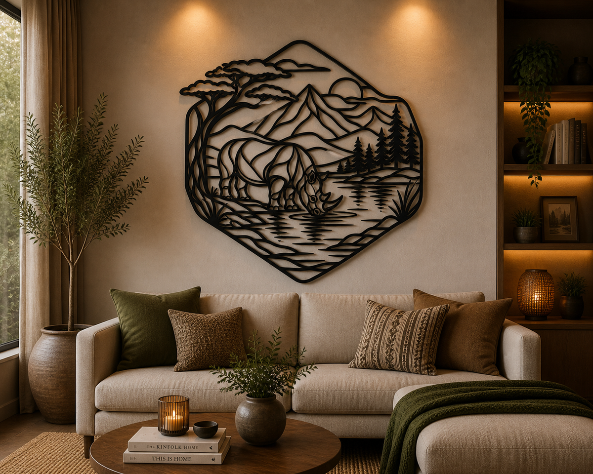 Nashorn Naturlandschaft 2D Wandkunst Wandbild Wanddeko Wanddekoration Deko