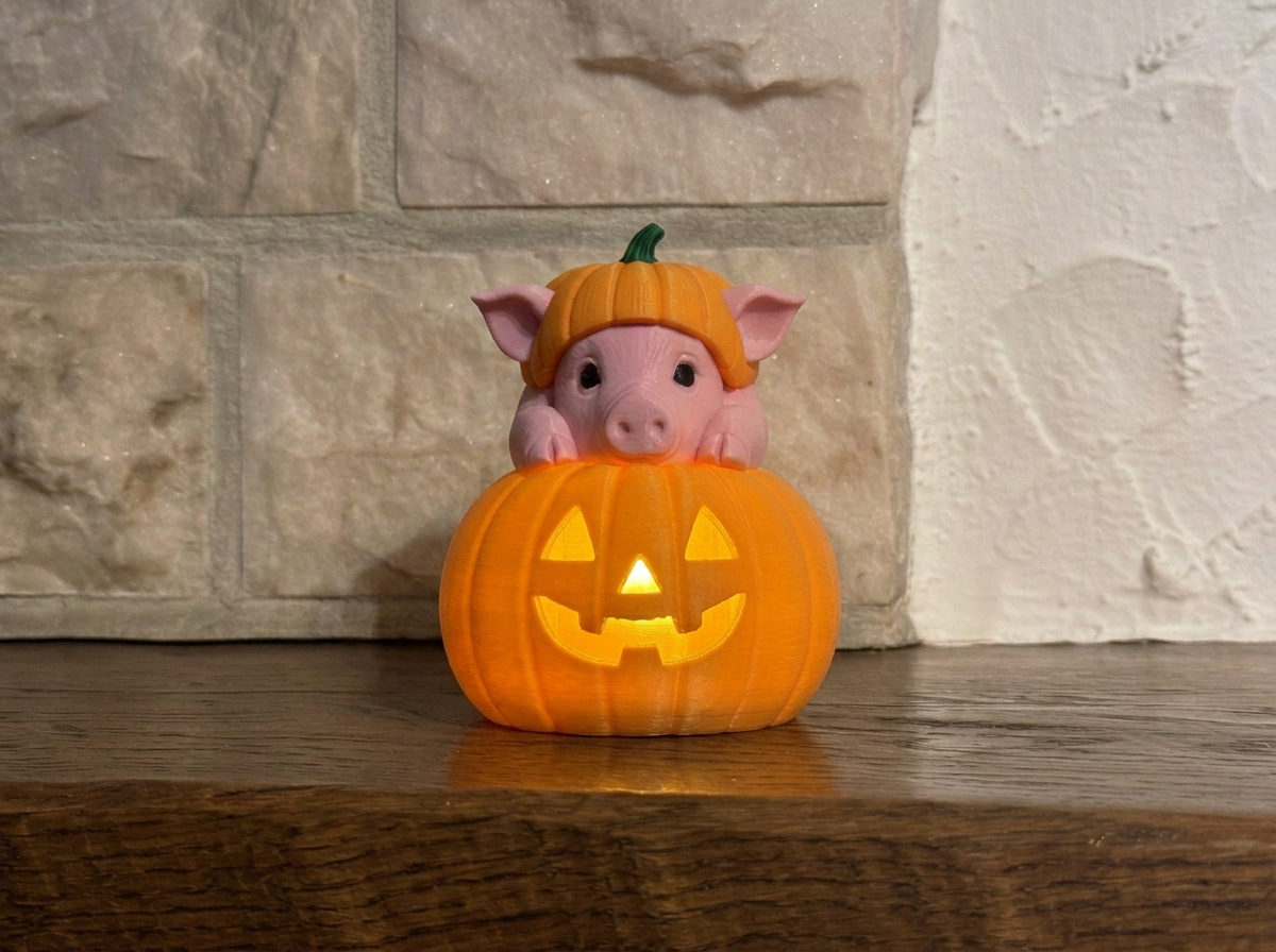 Teelichthalter Kürbis mit Schwein Halloween Deko