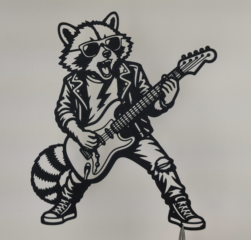 Rockstar-Waschbär Gitarren-Wandkunst Wandbild Wanddeko Wanddekoration Deko