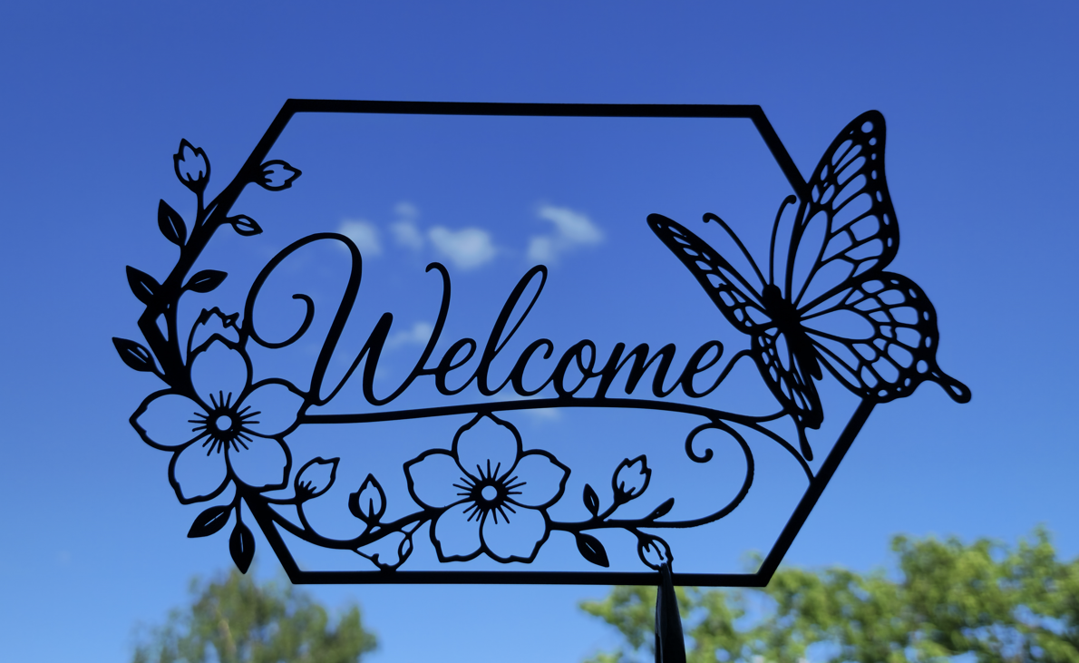 Willkommen Schmetterling Floral Schild 2D Wandkunst Wandbild Wanddeko Deko