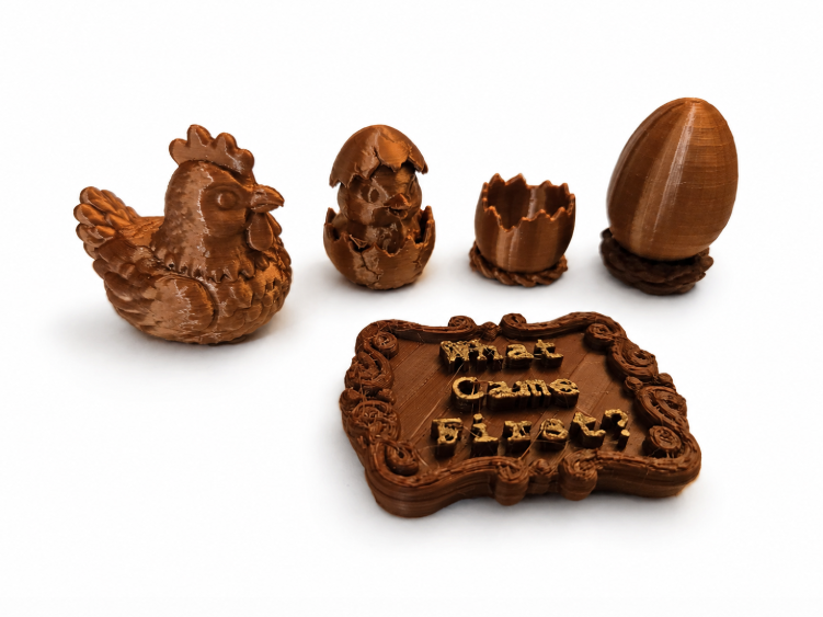 Was war zuerst da? Huhn oder Ei? Ewige Frage Figur Deko Statue Ostern