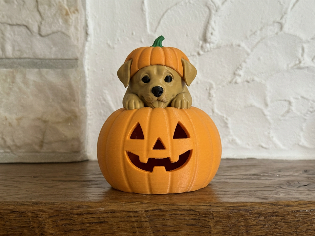 Teelichthalter Kürbis mit Labrador Halloween Deko