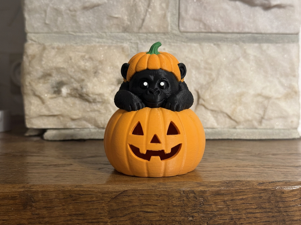 Teelichthalter Kürbis mit Gorilla Halloween Deko