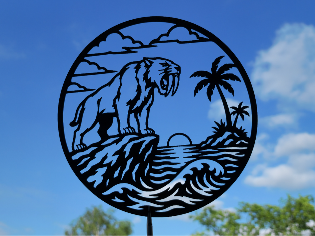 Säbelzahntiger Sonnenuntergangslandschaft 2D Wandkunst Wandbild Wanddeko