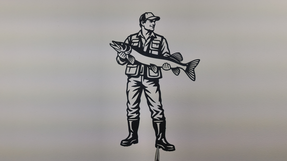 Wandkunst-Dekor Fischer mit Hecht Wandbild Wanddeko Wanddekoration Tiere